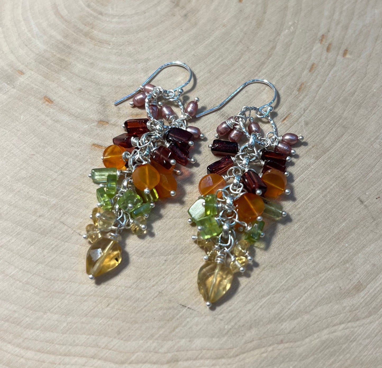 Burst of Sunshine Cascading Gemstone Earrings with all sterling silver components