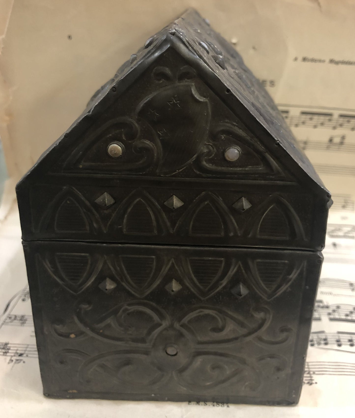 Rare Antique French Church Reliquary Box Chasse Knights c1880