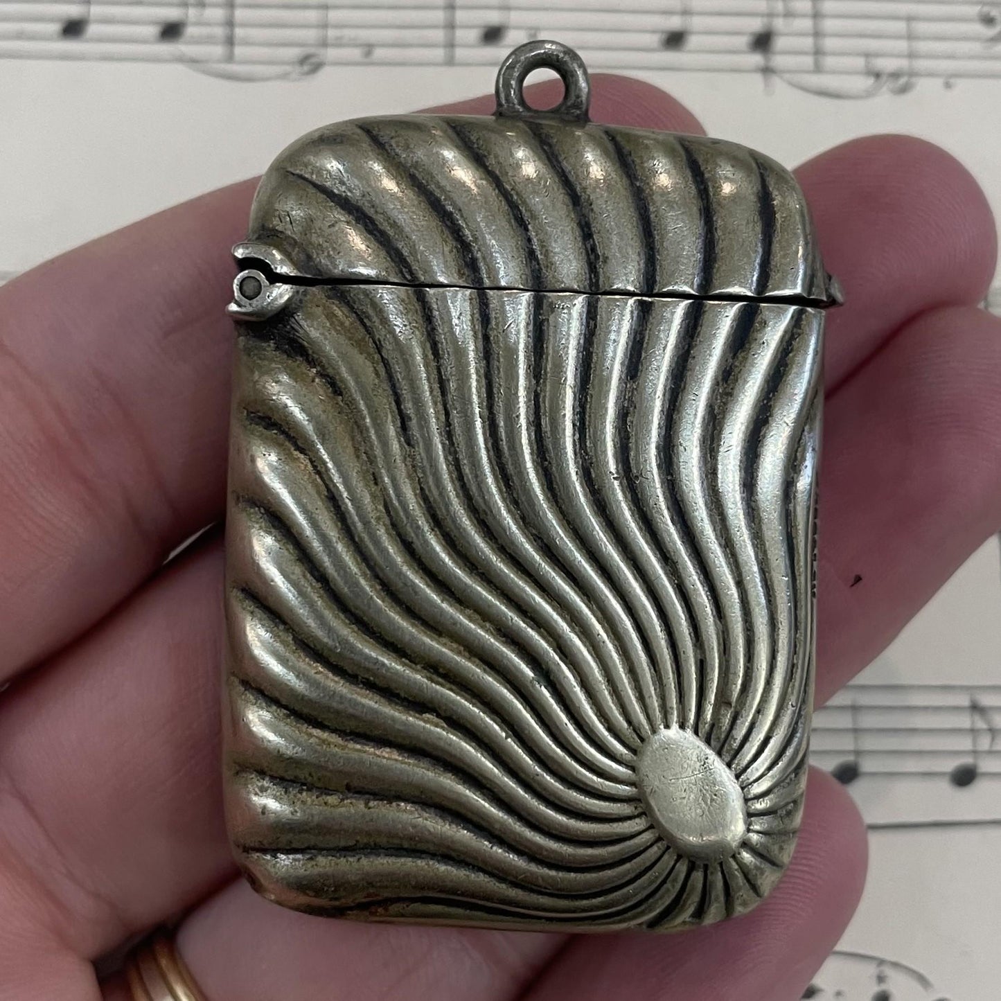 Antique French Silver Plated Match Case Vesta Sun c1900