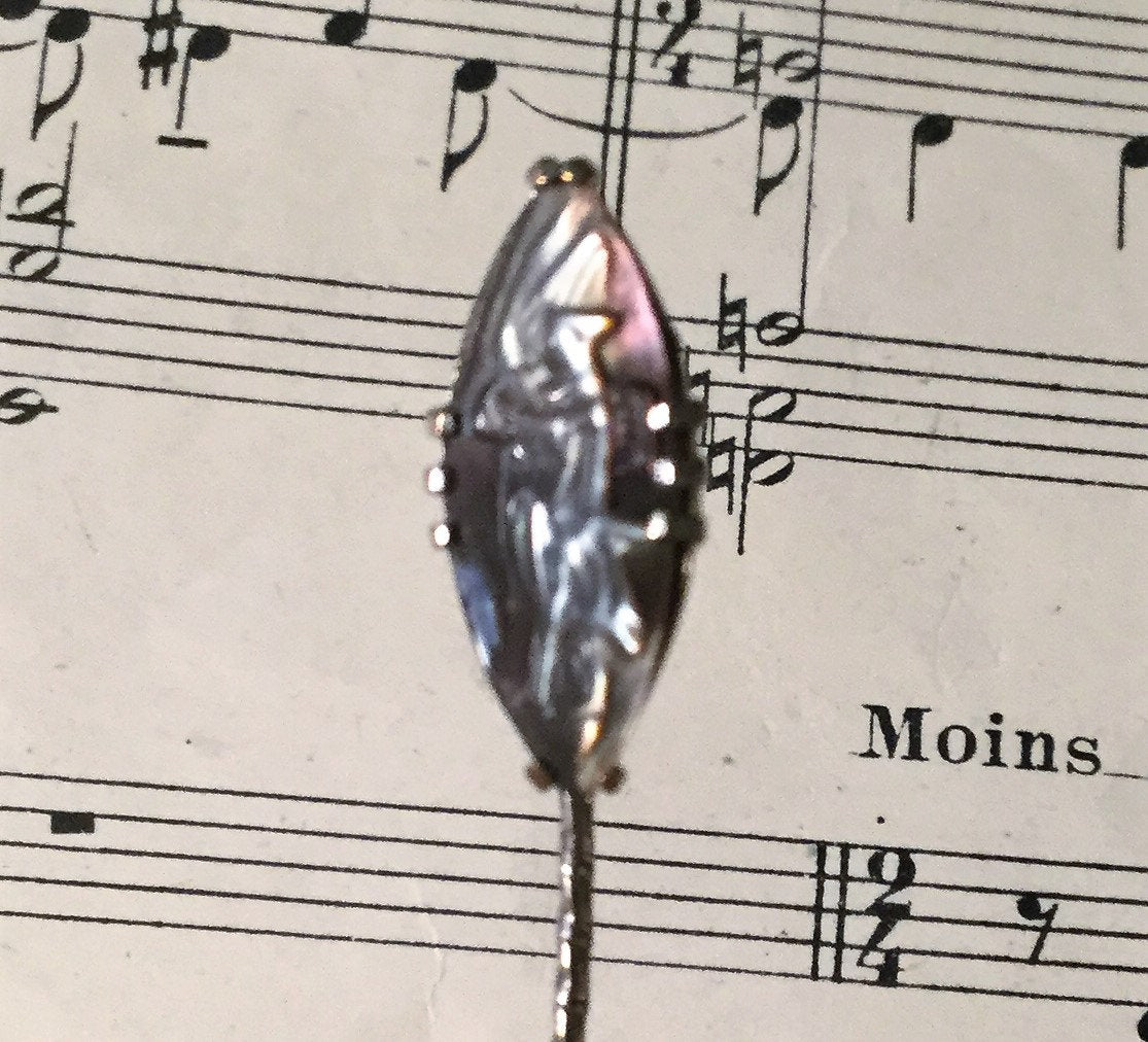 Antique French Art Nouveau Mother of Pearl Cameo Woman Bird Angel Hat Stick Pin c1920