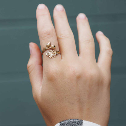 Bronze Adjustable Oak and Acorn Ring: Bronze / Adjustable 6-8