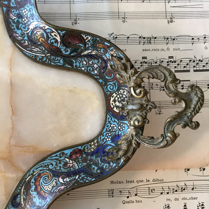 Rare Large Antique French Bronze Champleve Enamel Onyx Tray Platter Centerpiece c1880