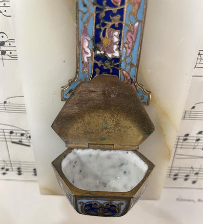 Antique French Champleve Enamel Onyx Holy Water Font Cross Crucifix c1880