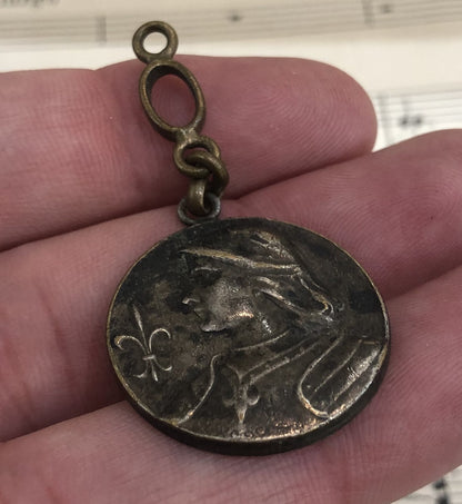 Antique French Joan of Arc Medal / Chatelaine Fleur de Lys c1900