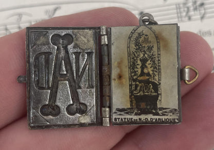 Antique French Souvenir Photo Book Pendant Locket Notre Dame d'Arliquet c1920