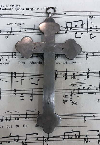 Large Antique Italian Micro Mosaic Micromosaic Cross Crucifix Roma Flowers c1900