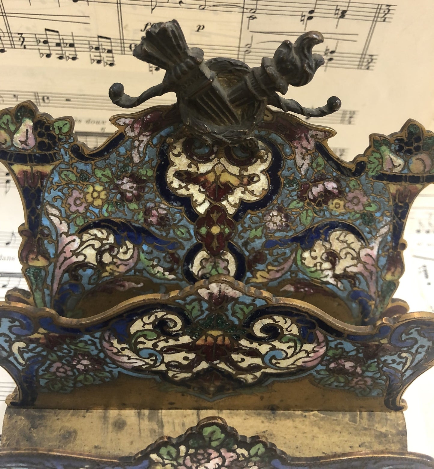 Rare Antique French Champleve Enamel Letter Holder c1880