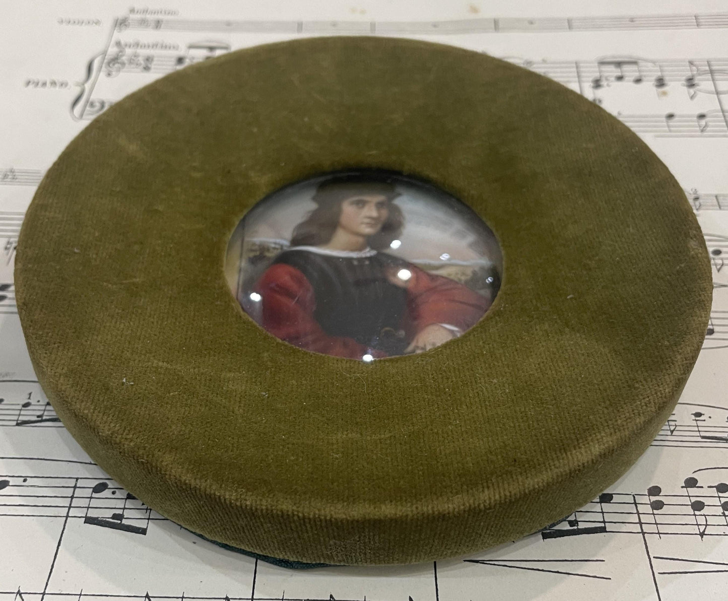 Antique French Miniature Portrait Agnolo Doni Velvet Domed Glass Signed Hil c1900