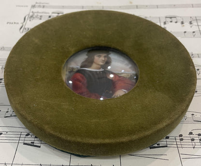 Antique French Miniature Portrait Agnolo Doni Velvet Domed Glass Signed Hil c1900