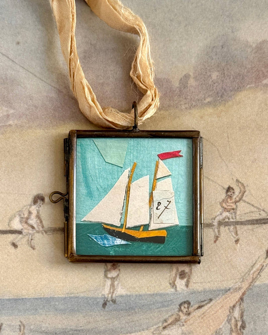 Small Sail ~ Art Locket Nautical Vintage Decor Handmade 