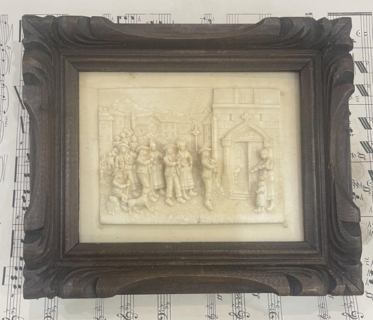 Antique French Petrifying Well Peasant Scene Plaque Framed c1920