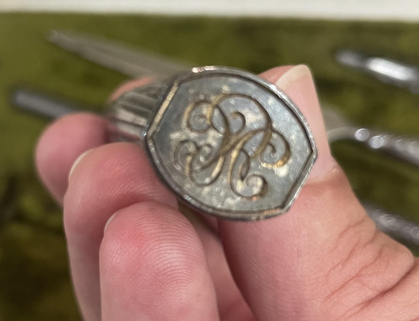 Antique French Silver Plated Desk Set Letter Opener Quill Pen Wax Seal Art Nouveau Original Box c1900