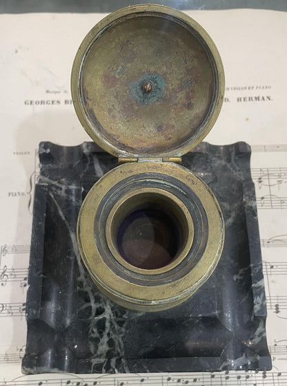 Antique French Art Nouveau Bronze Marble Inkwell c1900