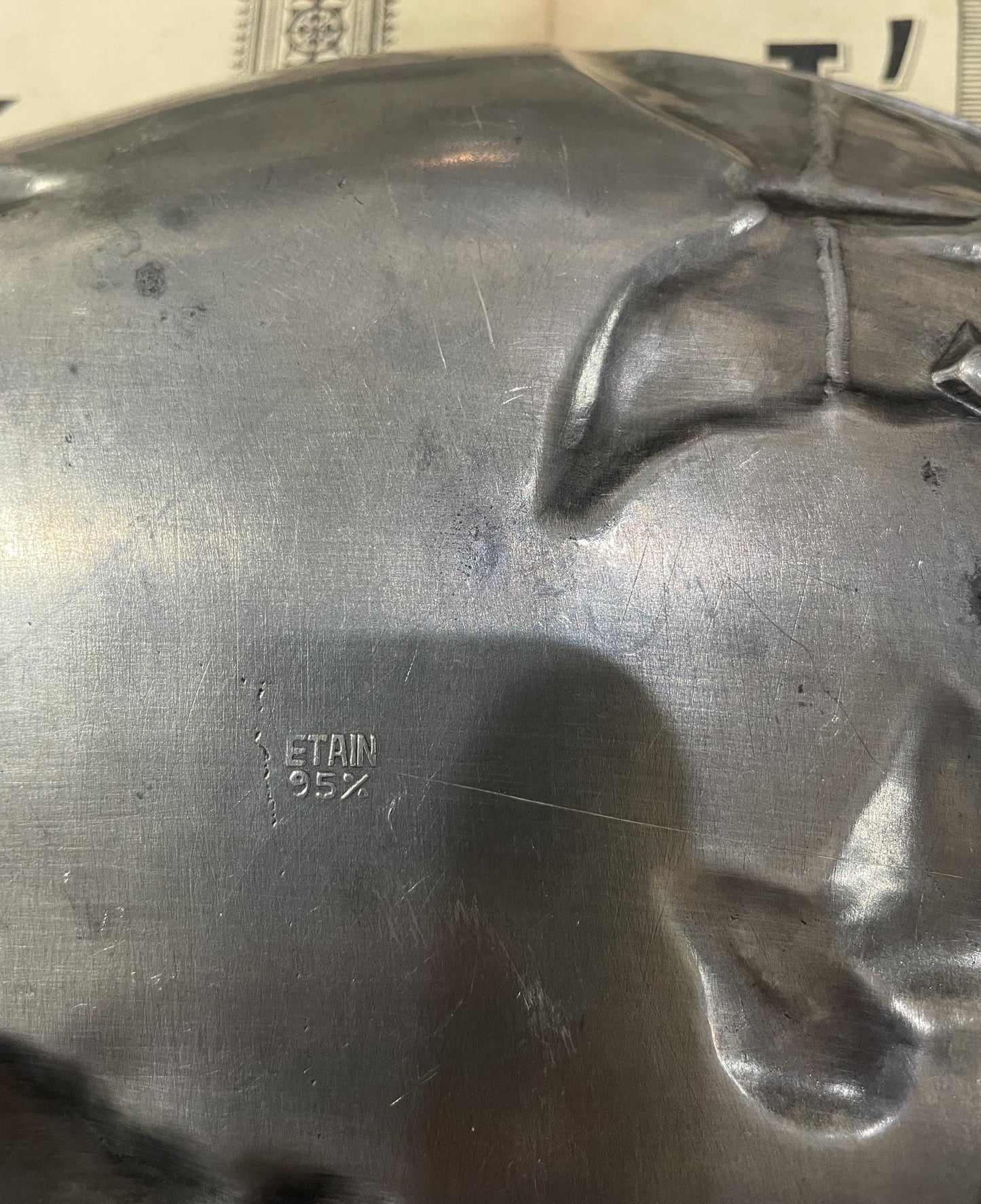 Rare Large Antique French Art Nouveau Pewter Tray Butterfly Roses c1920