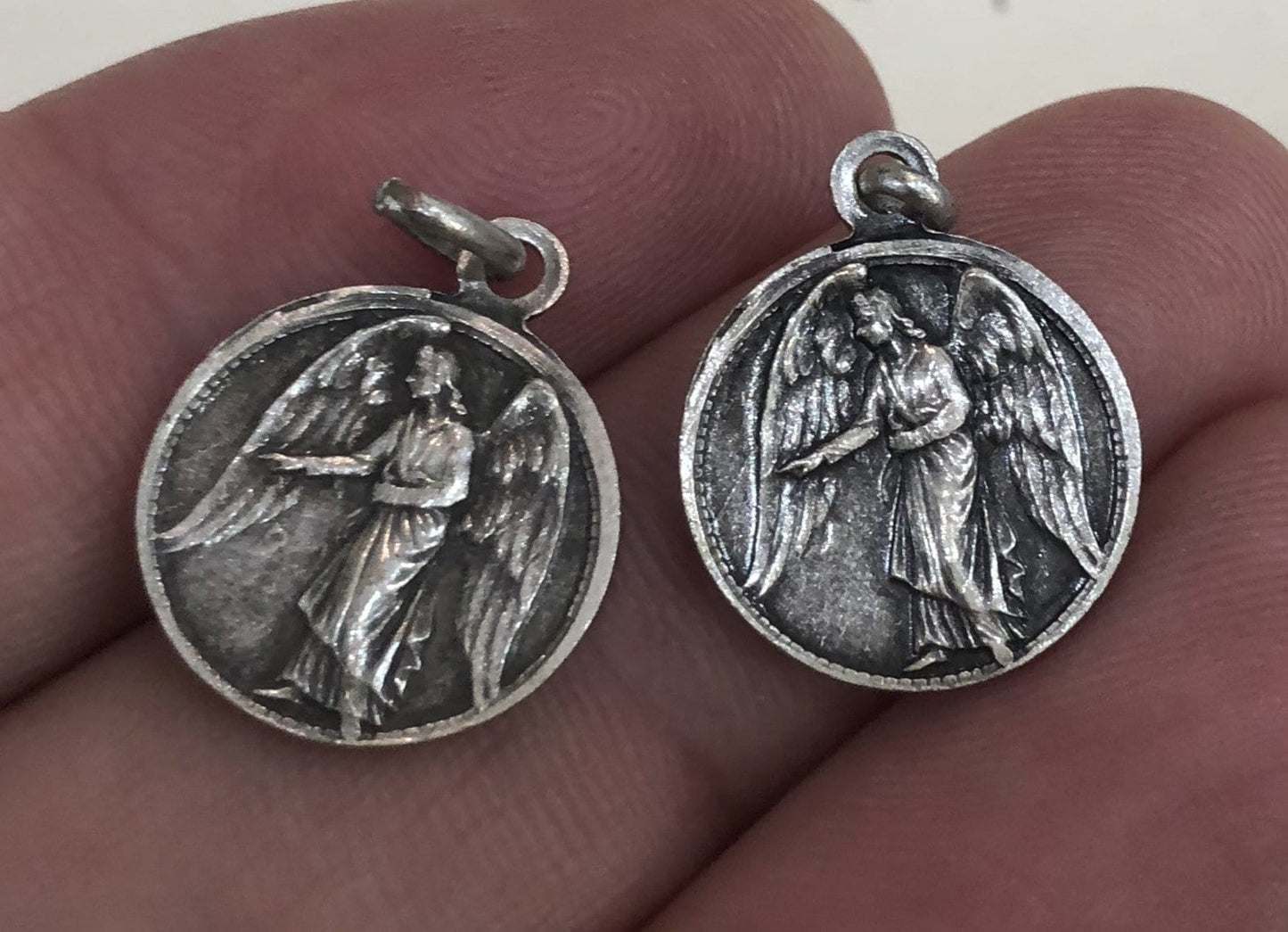 Lot of 2 Antique French St. Anne / Angel Religious Medals c1940