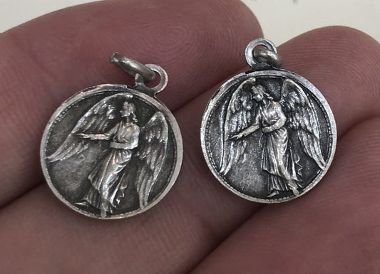 Lot of 2 Antique French St. Anne / Angel Religious Medals c1940