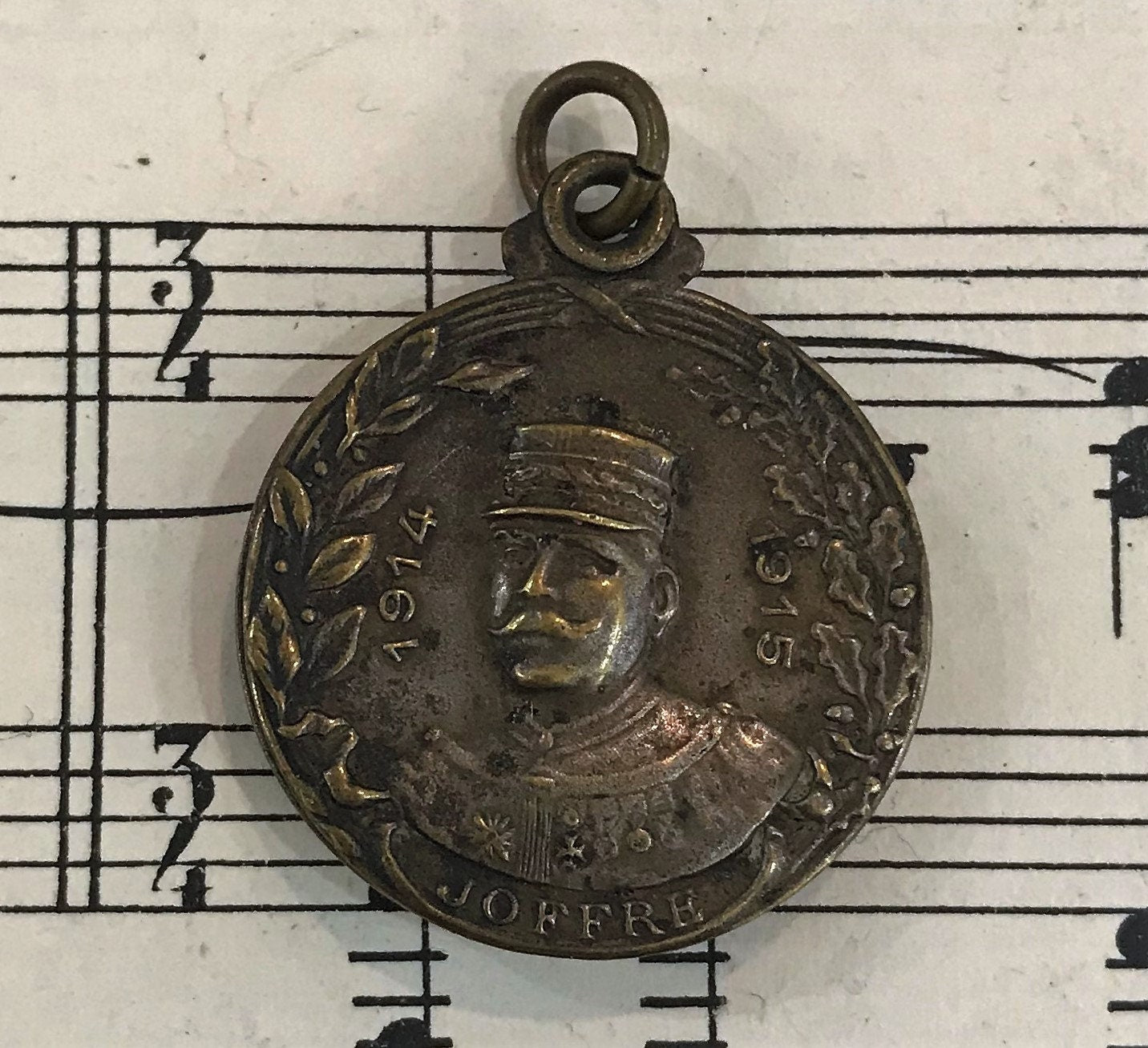 Antique French Art Nouveau Sliding Pendant Photo Holder Marshal Joffre WWI c1920