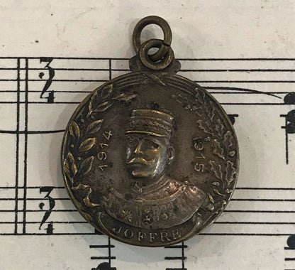 Antique French Art Nouveau Sliding Pendant Photo Holder Marshal Joffre WWI c1920