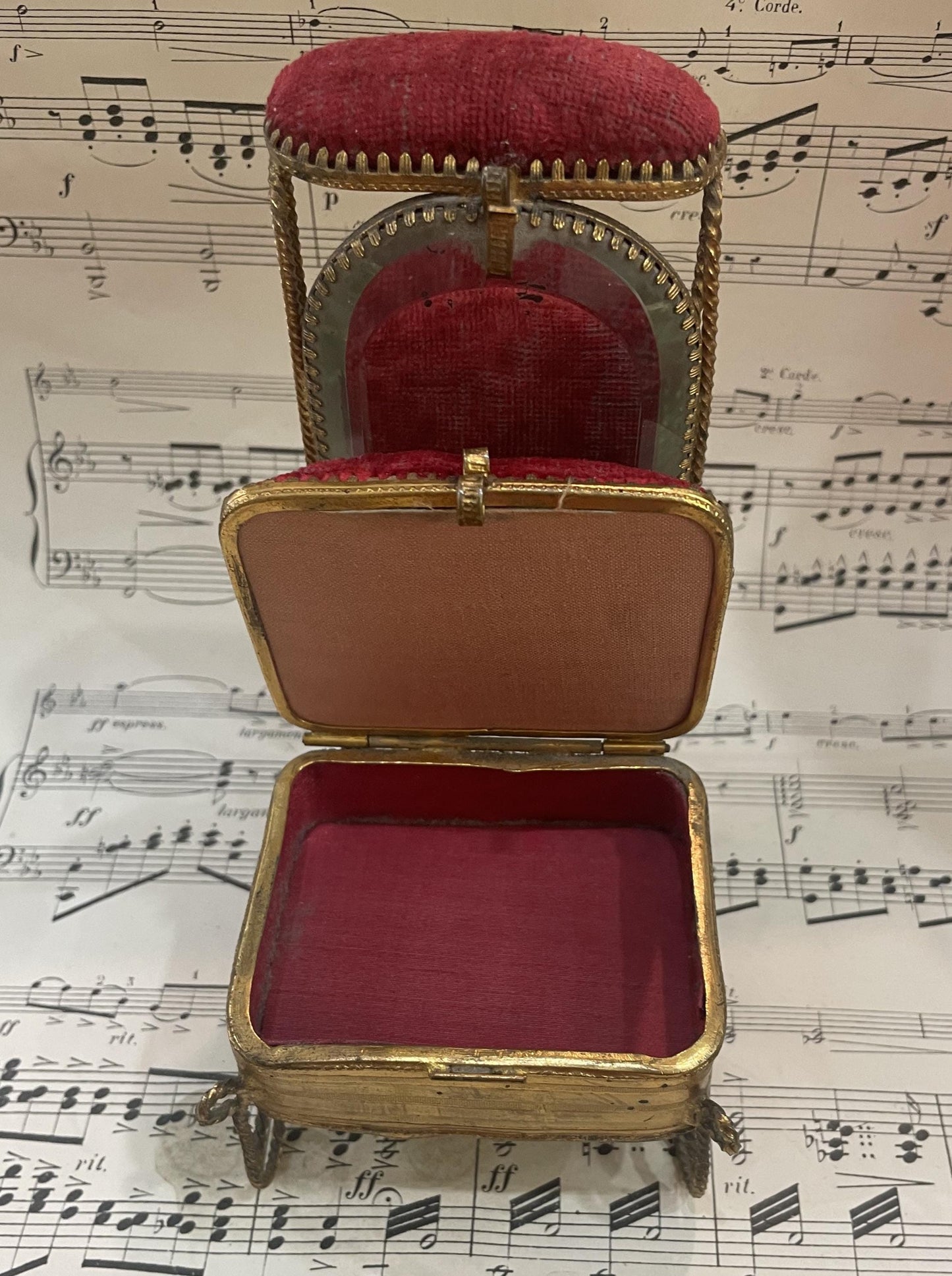 Rare Antique French Jewelry Box Prie-Dieu with Mirror c1900