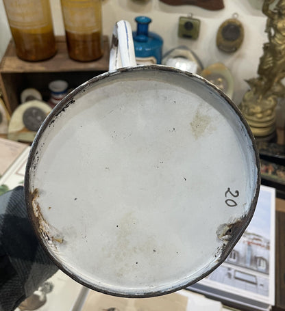 Rare Antique French Enamelware Coffee Pot Grapes Vine c1920