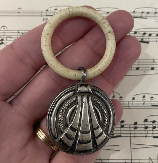 Antique French Art Nouveau Sterling Silver Baby Rattle c1900