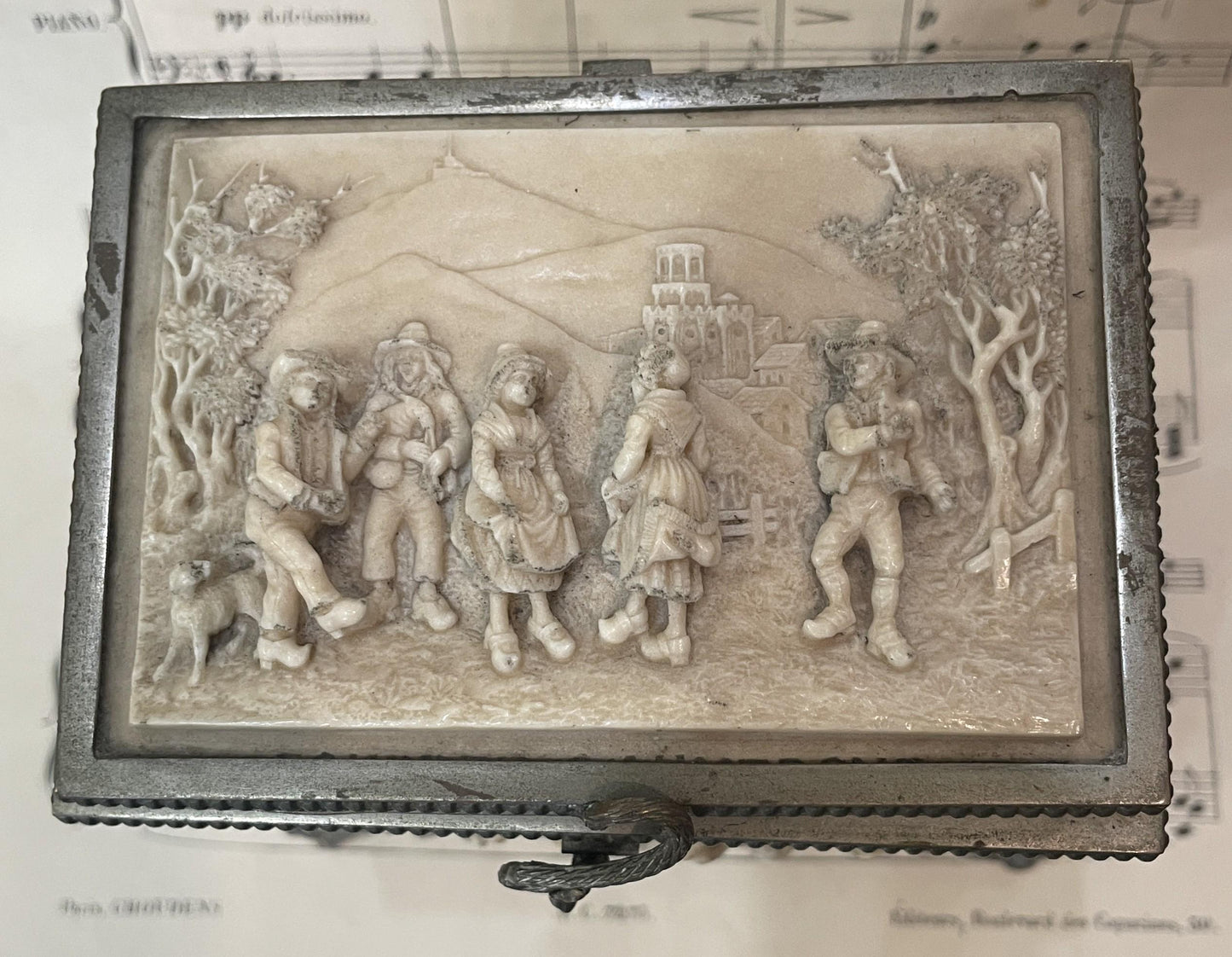 RARE Large Antique French Petrifying Well Jewelry Box c1900