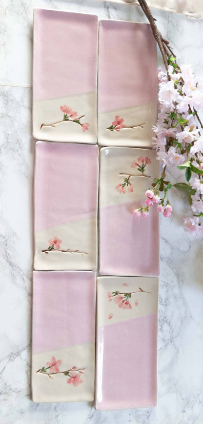 Handmade Pressed Flower Rectangular Plate- Cherry Blossom