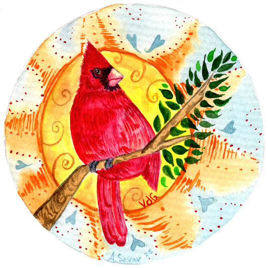 Redbird and the Sun - Original Framed Watercolor