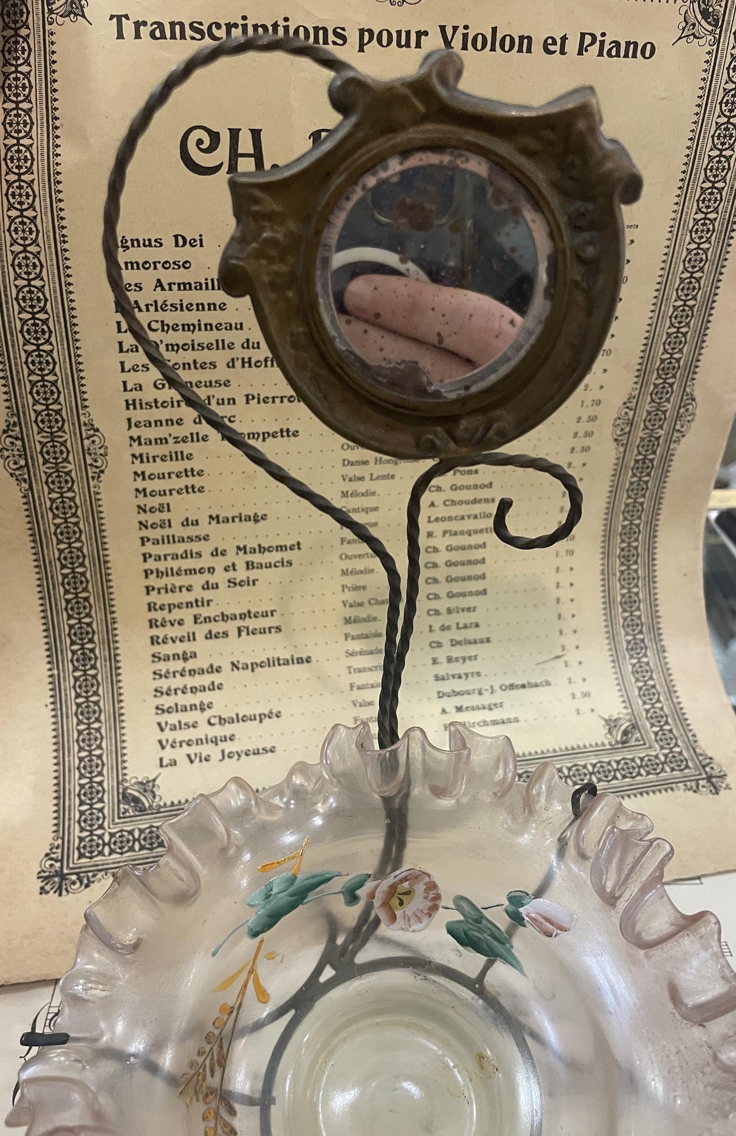 Rare Antique French Pocket Watch Holder Mirror Glass Tray c1880