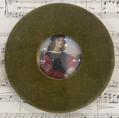 Antique French Miniature Portrait Agnolo Doni Velvet Domed Glass Signed Hil c1900