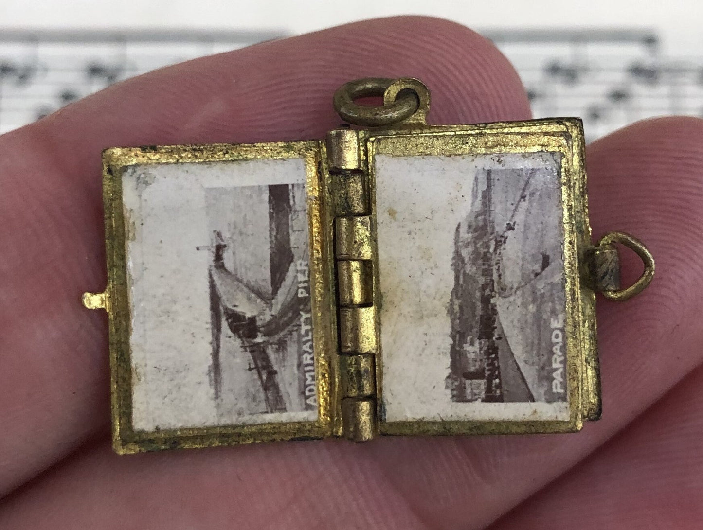 Rare Antique Miniature English Souvenir Photos Red Enamel Pendant Book Dover c.1910