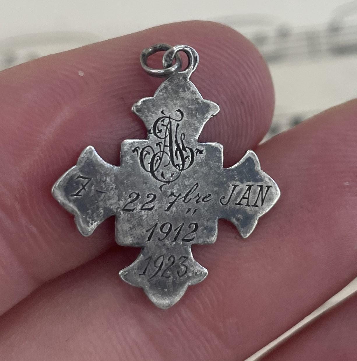 Antique French Art Nouveau Sterling Silver First Communion Medal Chalice c1912