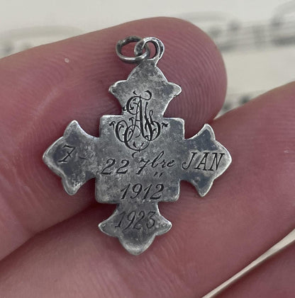 Antique French Art Nouveau Sterling Silver First Communion Medal Chalice c1912