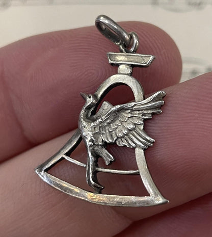 Antique French Sterling Silver Art Nouveau Pendant Stork c1920