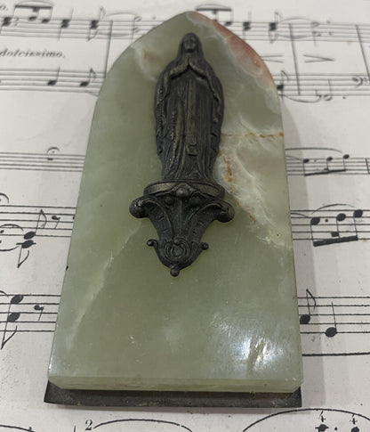 Antique French Onyx Icon Stand Virgin Mary c1920
