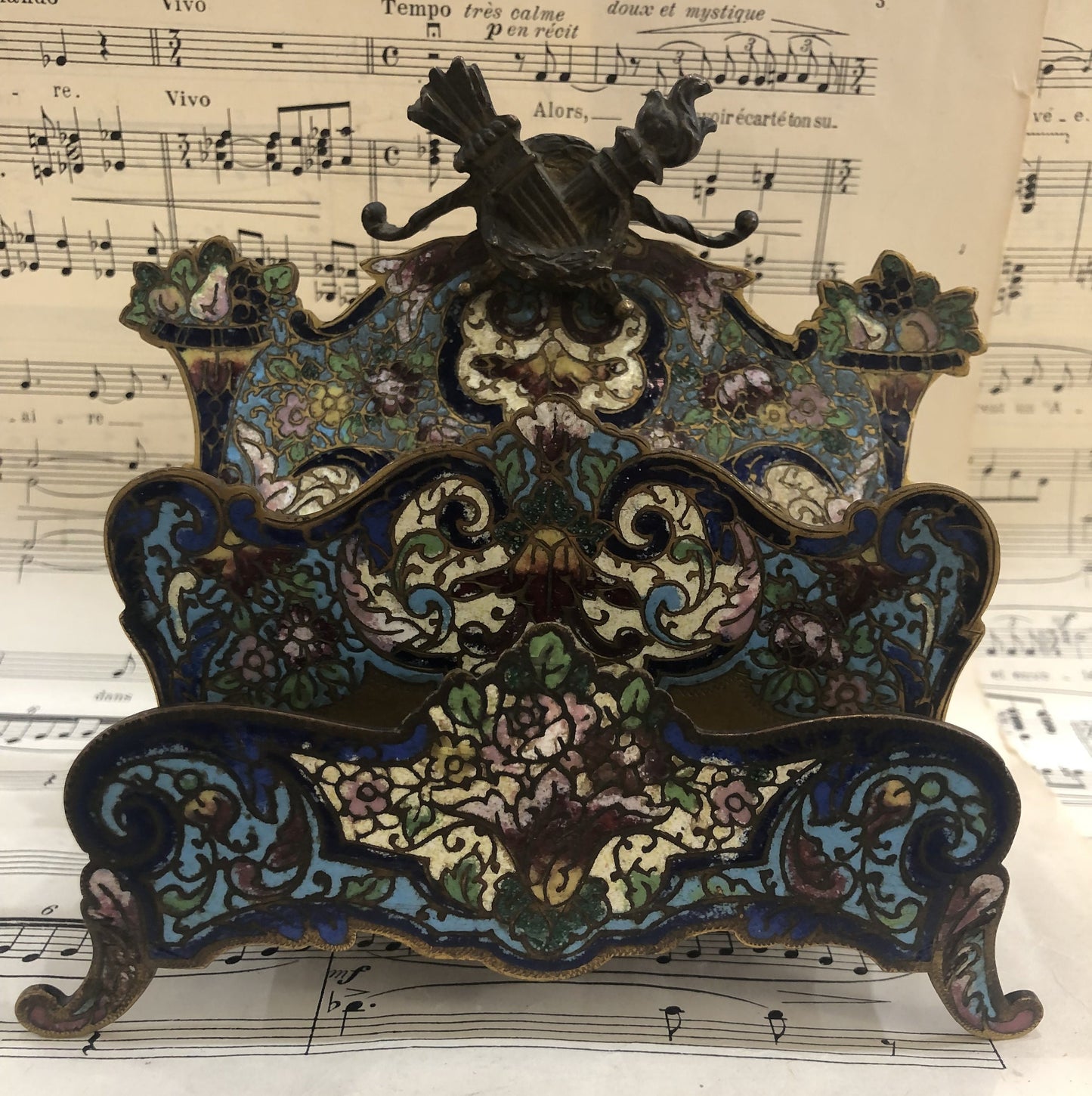 Rare Antique French Champleve Enamel Letter Holder c1880