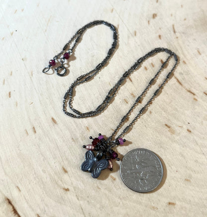 Sterling silver Butterfly charm necklace with gemstones