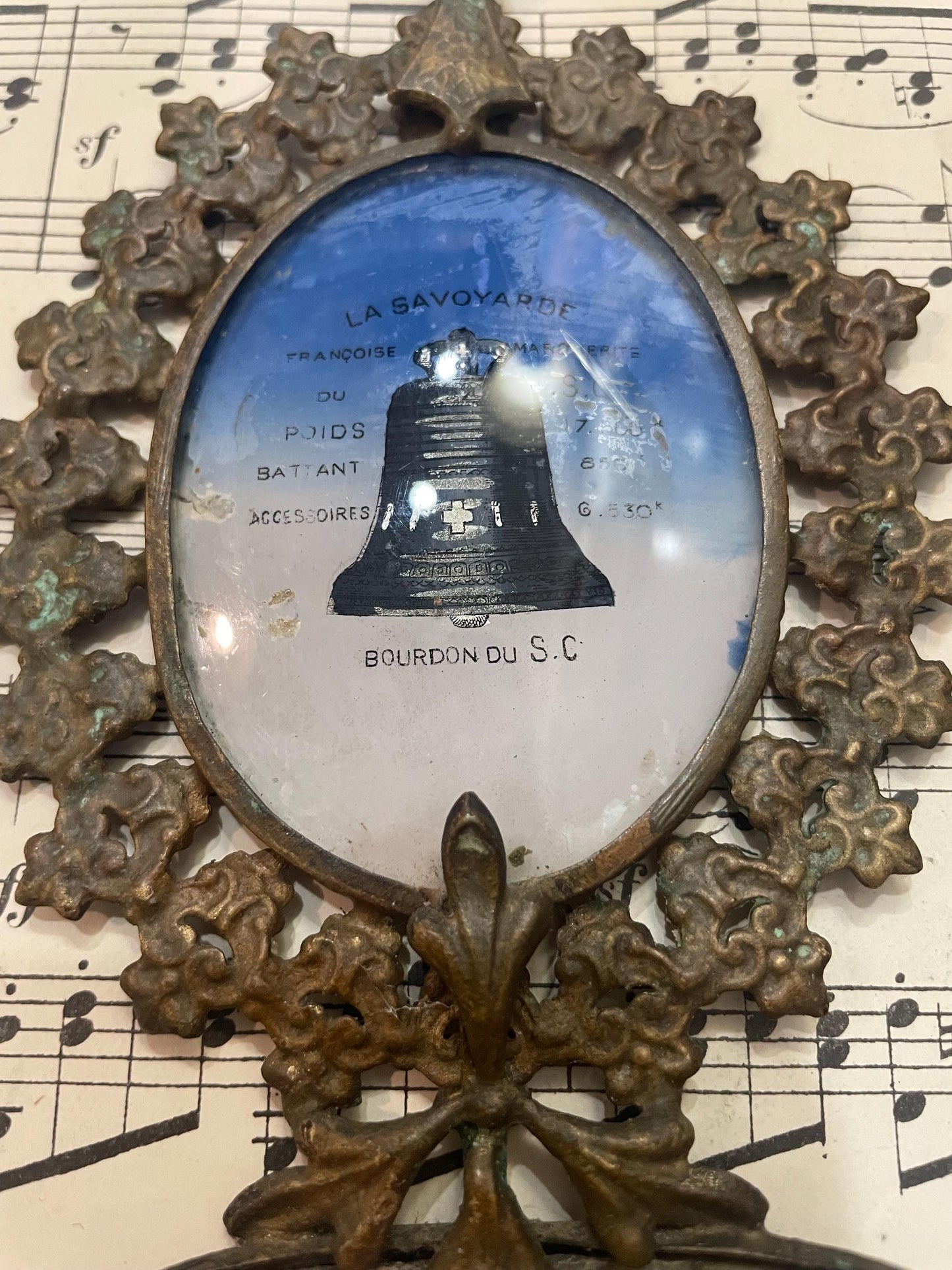Small Antique French Sacre Coeur Montmartre Bell Holy Water Font Mother of Pearl c1920
