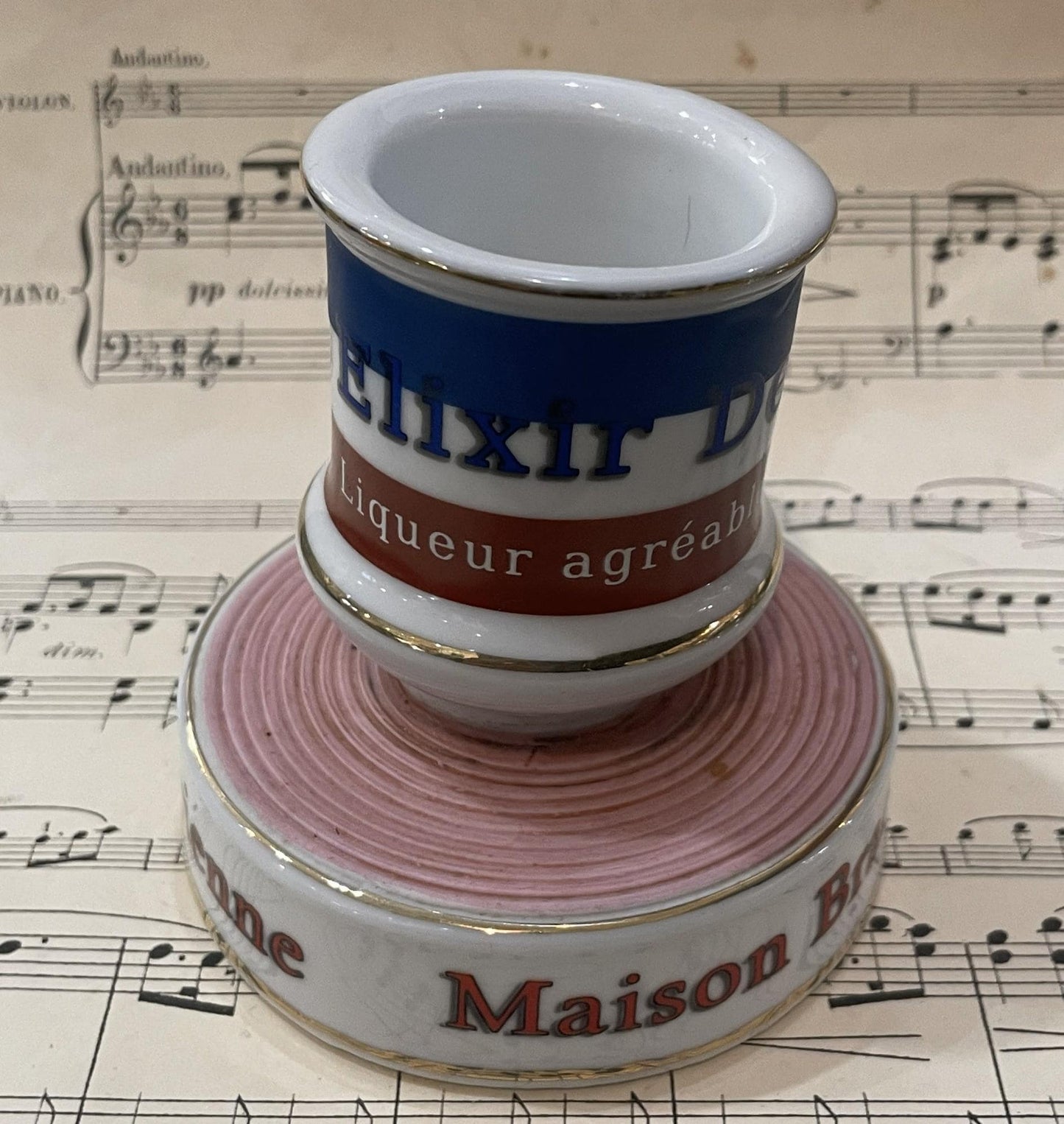 Vintage French Advertising Match Striker Holder Elixir des Gaules Dijon Ceramic Porcelain