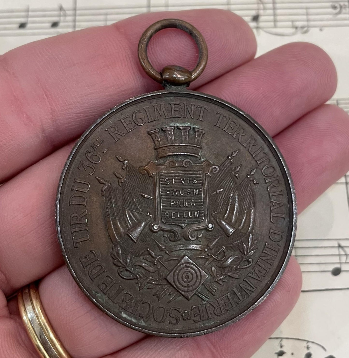 Large Antique French Bronze Art Nouveau Pendant Republique Francaise c1920