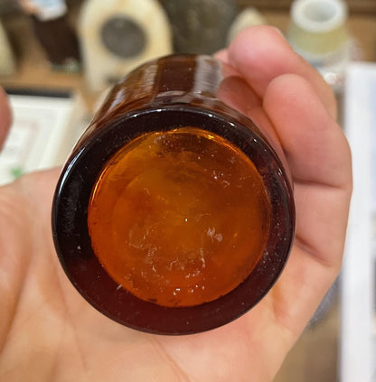 Small Antique French Apothecary Bottle Amber Glass Ol. Menth. Pip. c1880