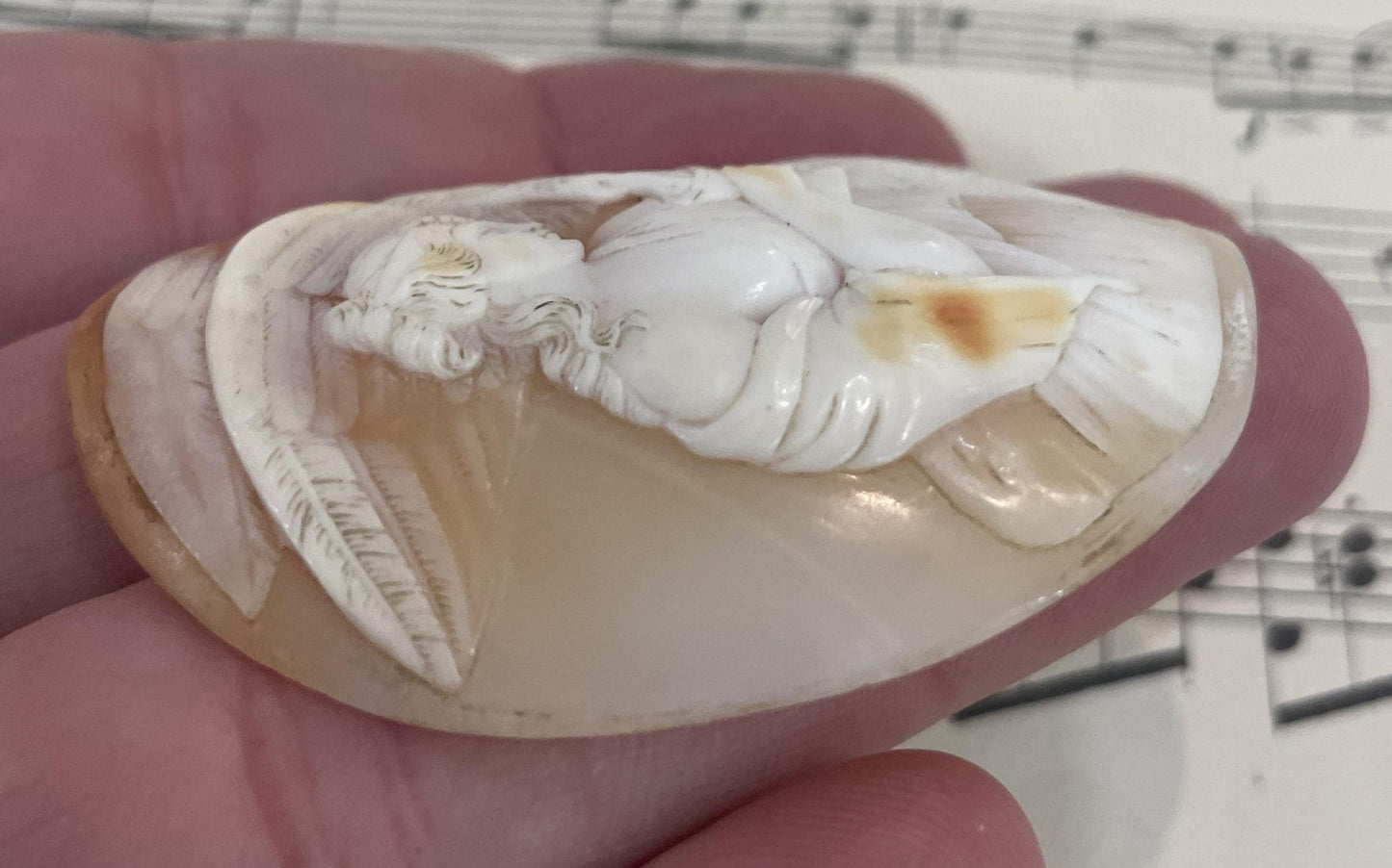 Rare Large Antique Italian Carved Shell Cameo Mythology Hebe Eagle Zeus c1900