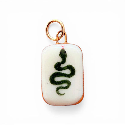 Green Snake Charm: Gold Luster / Rectangle