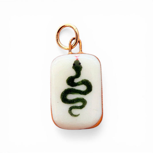 Green Snake Charm: Gold Luster / Rectangle