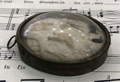 Rare Antique French Carved Plaster Lourdes Miracles St Bernadette Domed Glass Icon c1900