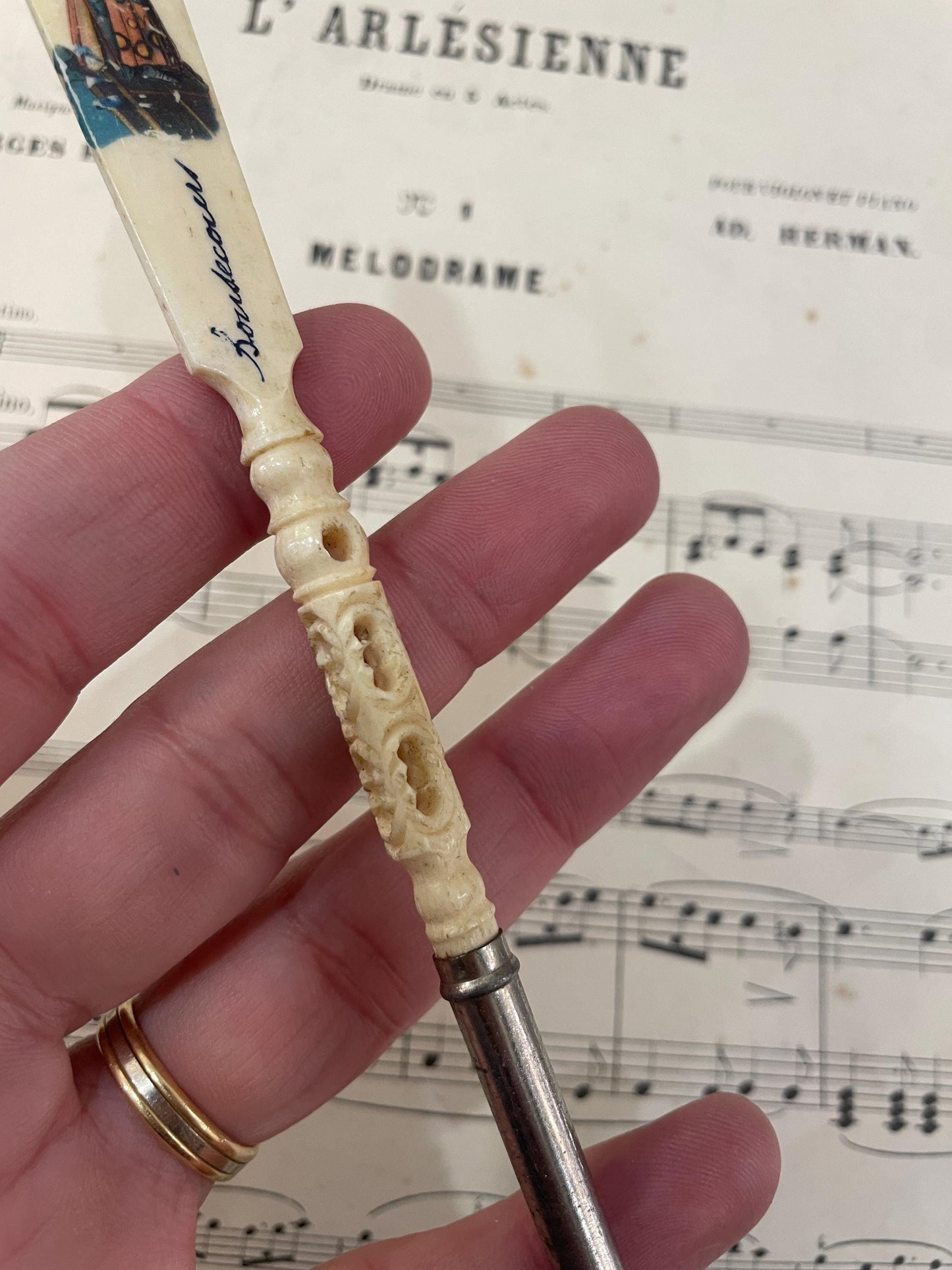 Antique French Bone Dip Pen Joan of Arc c1900