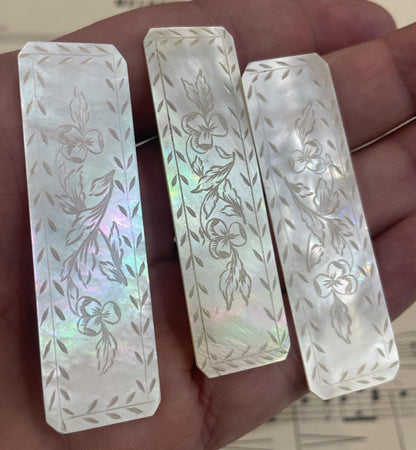 Antique French Carved Mother of Pearl Game Pieces Pansy Lot of 3 c1860