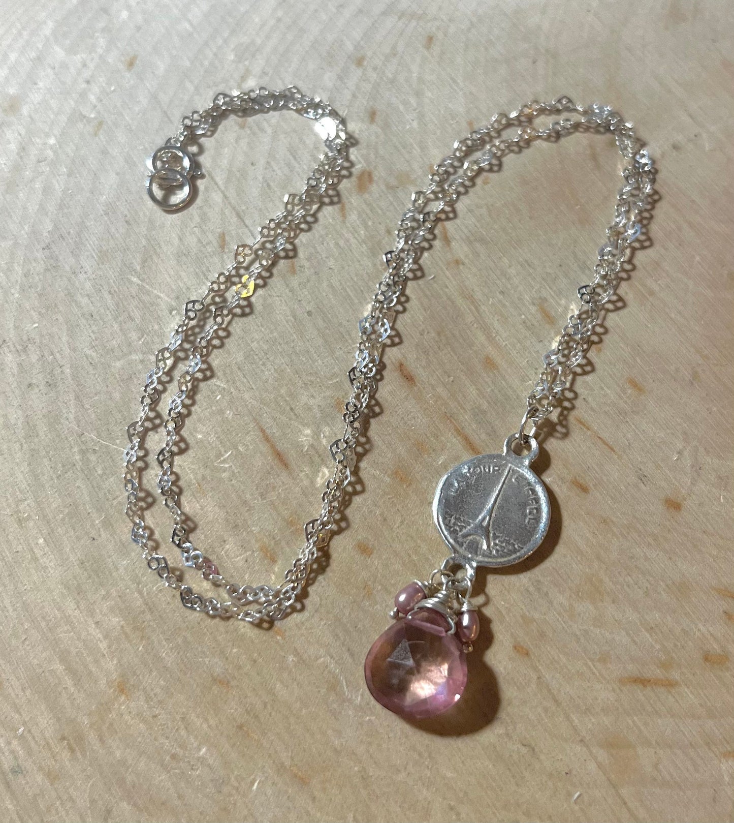 La Vie en Rose necklace with pink topaz and pearls