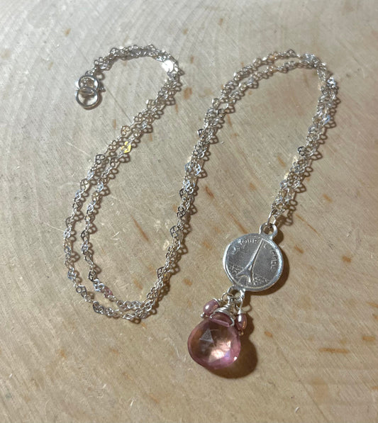 La Vie en Rose necklace with pink topaz and pearls