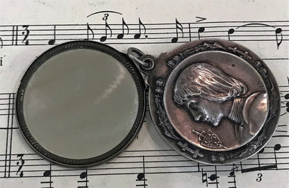 Antique French Art Nouveau Joan of Arc Thistle Sliding Mirror Pendant c1900